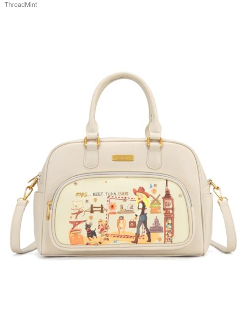 Venetti Medium Satchel Bag Women Cityscape Print Purse 5 Pockets
